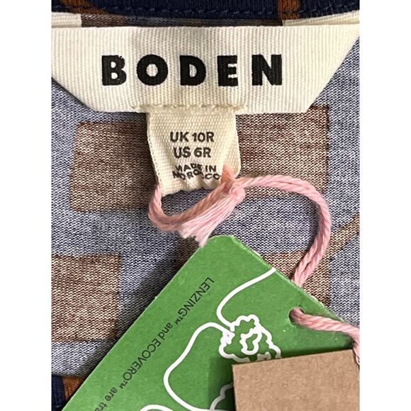 Boden Geometric Print Long Sleeve Midi Dress Blue Rust US 6R Pockets NWT - Picture 2 of 10